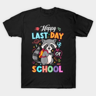 Happy Last Day of School Kid Teacher Cute raccoon Graduation T-Shirt